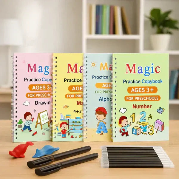 Magic Practice Copybook (4 BOOKS,1 PEN,1 GRIP,10 REFILL) – 50% OFF Today!